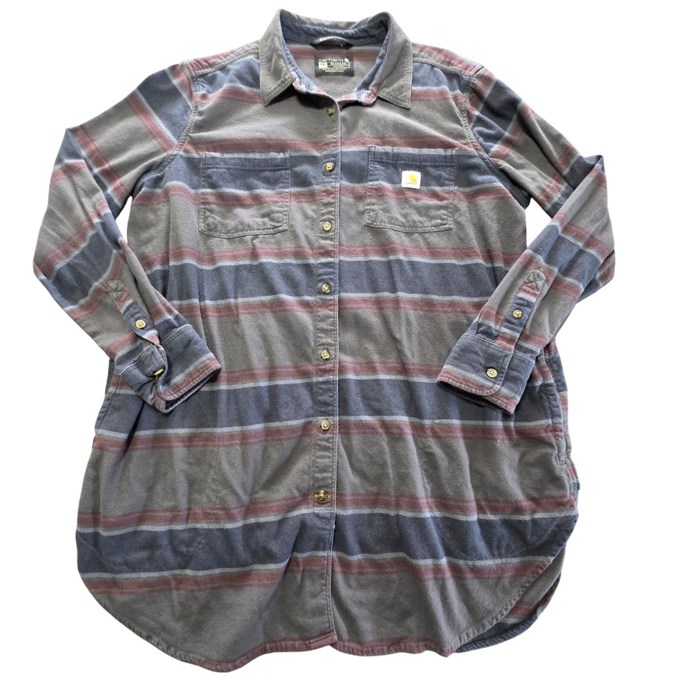 Carhartt Rugged Flex Men's Flannel Shirt Grey Red Blue Stripe XXL Long Sleeve‎